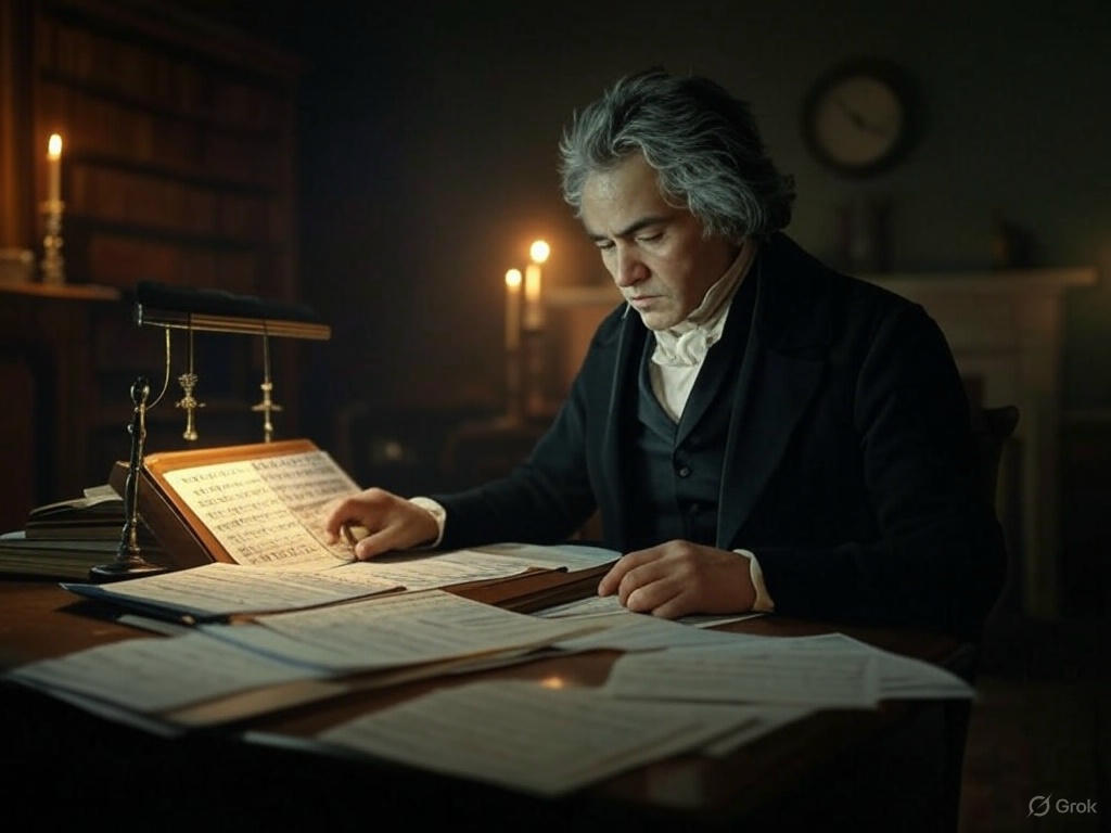 Beethoven composing by candlelight