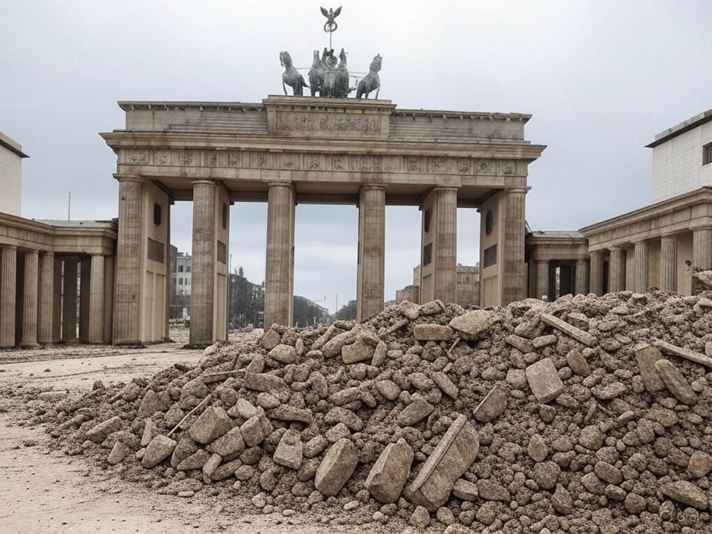 Berlin in rubble with Brandenburg Gate